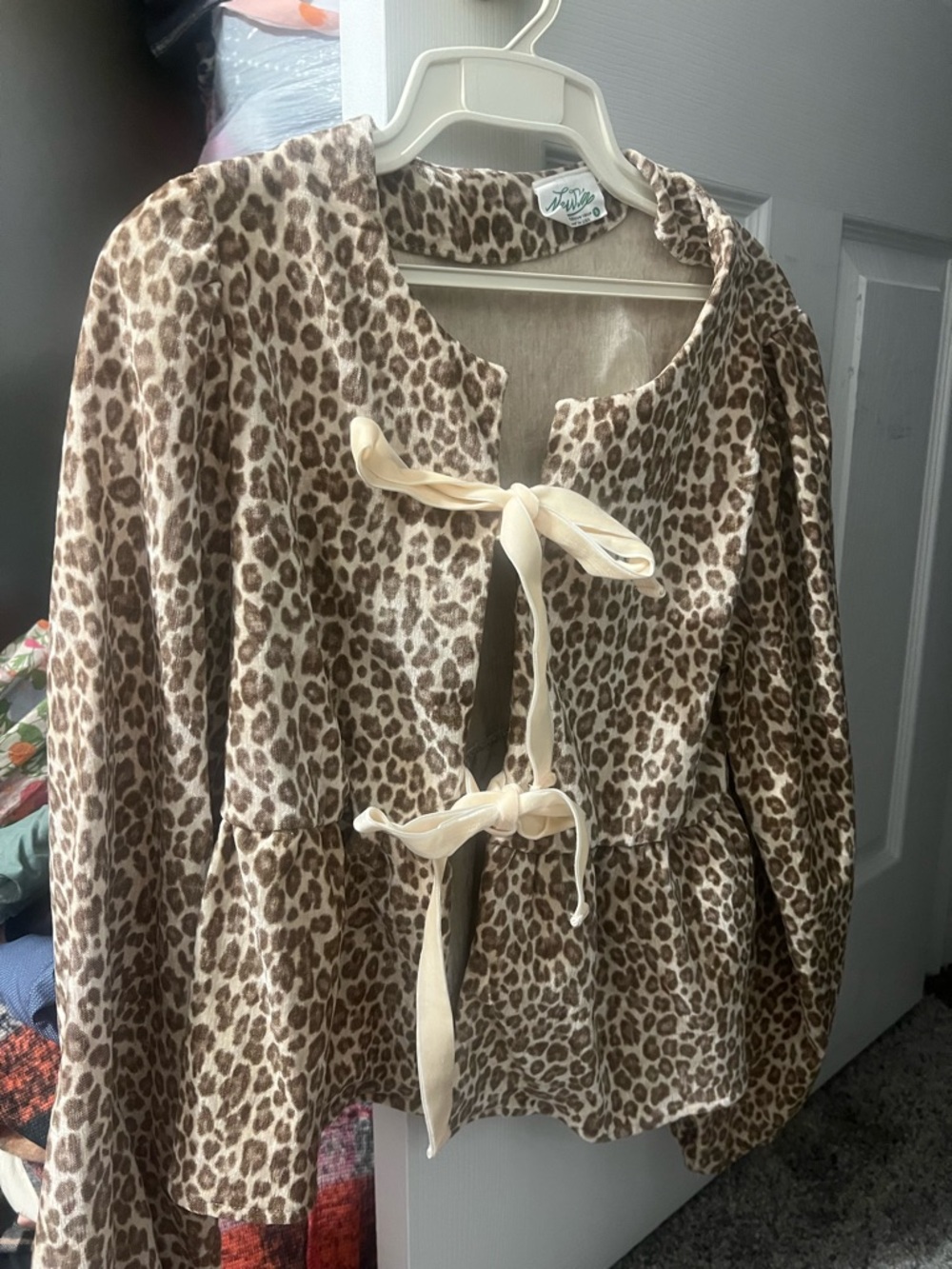 Leopard Print Tie-Front Jacket with Cream Bows